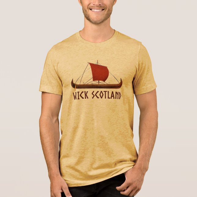 Wick Scotland Viking Ship T Shirt (Framsida)
