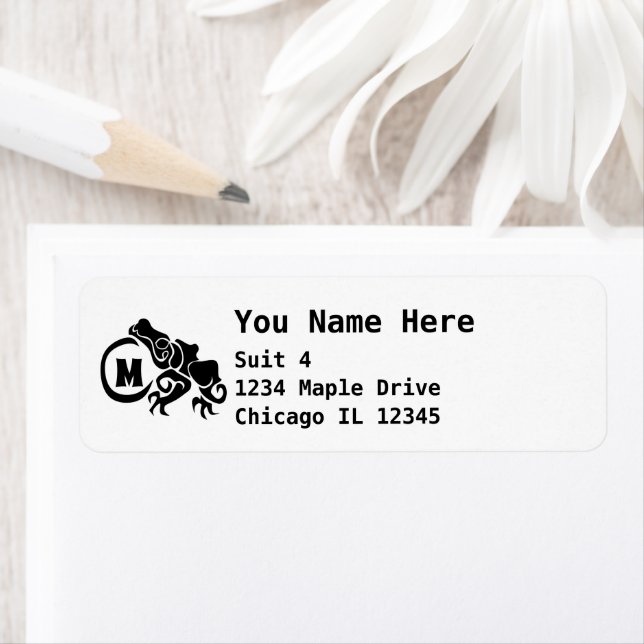 Wick Tribal Frog Monogram Returadress Etikett (Insitu)