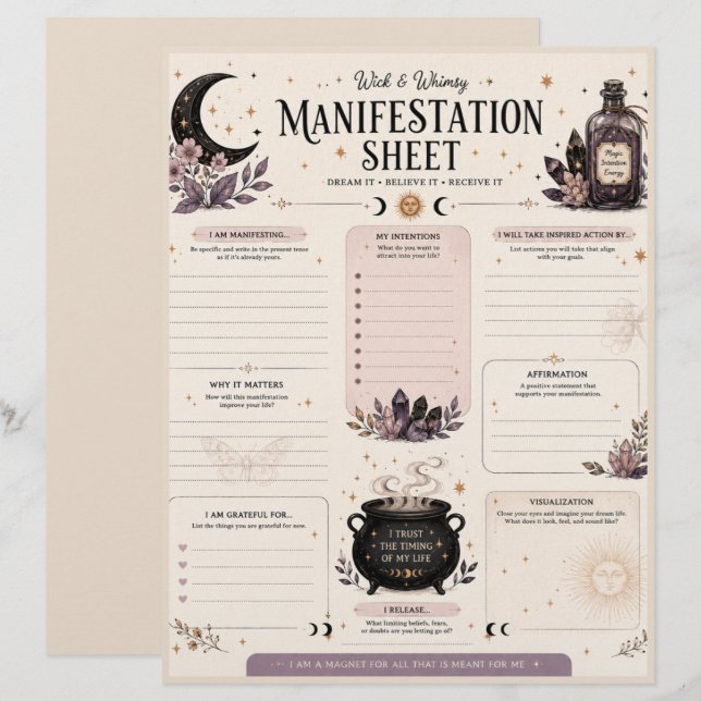 Wick & Whimsy Manifestationsblad Brevhuvud (Fram/baksida)