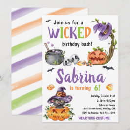 Wickade Witch Cat Halloween Födelsedagsfest, vilke Inbjudningar