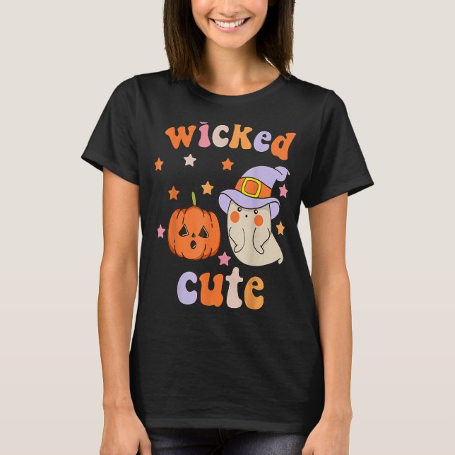 Wicked Cute Halloween Ghost Groovy Spooky Witch T Shirt (Framsida)