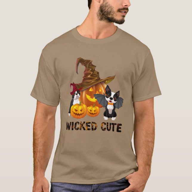 Wicked Cute Halloween Witch Bostonerrier-vänner T Shirt (Framsida)