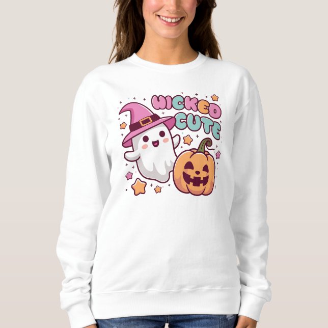 Wicked Cute Sweater - Kawaii Ghost Halloween Pullo T Shirt (Framsida)