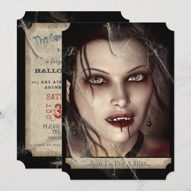 Wicked Female Gothic Vampire Halloween Inbjudningar (Fram/baksida)