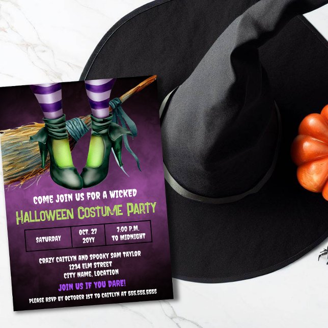 Wicked Halloween Costume Party-inbjudan Inbjudningar (Celebrate a wicked Halloween costume party by sending out these wicked witch Halloween invitations.)