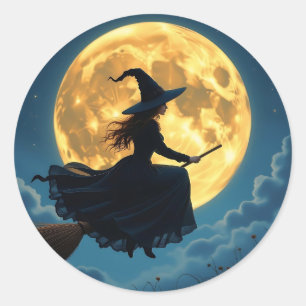 Wicked Halloween Kasta på stugan med full måne Runt Klistermärke