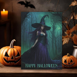 Wicked Halloween Witch in Lila and Black Folded Kort