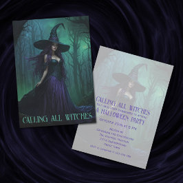 Wicked Halloween Witch in Lila and Black Inbjudningar
