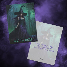 Wicked Halloween Witch in Lila and Black Julkort