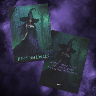 Wicked Halloween Witch in Lila and Black Julkort