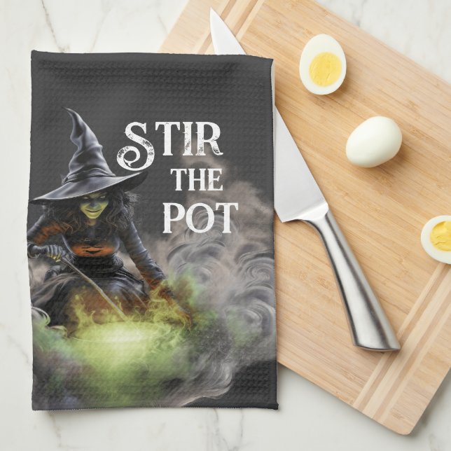 Wicked Halloween Witch Stir Pot Kökshandduk (Vikt i Fjärdedel)