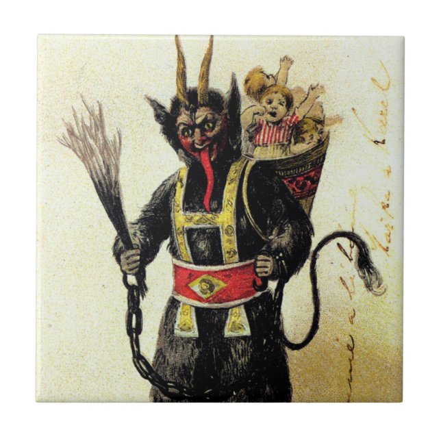 Wicked Krampus Scary Demon Helgdag jul Julafton Kakelplatta (Framsidan)