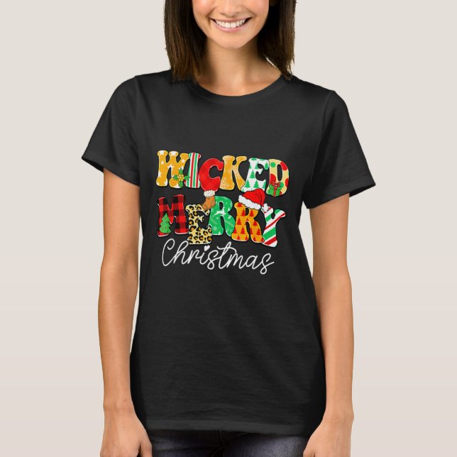 Wicked Merry Christmas Pattern Mix Humor  T Shirt (Framsida)