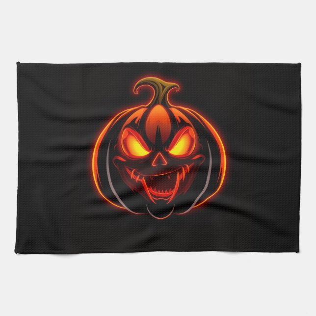 Wicked Neon Pumpkin Halloween Kitchen Towel Kökshandduk (Horisontell)