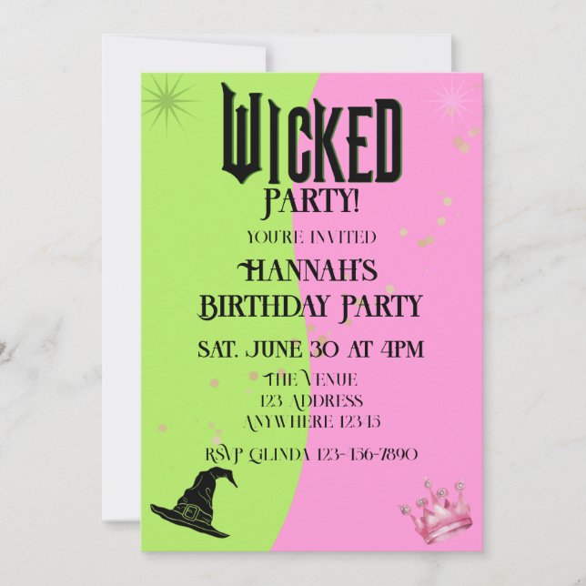 Wicked Pink Green Birthday Invitation Inbjudningar (Framsida)