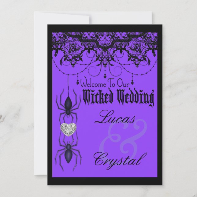 Wicked Victorian Spider Lila Halloween Bröllop Inbjudningar (Framsida)