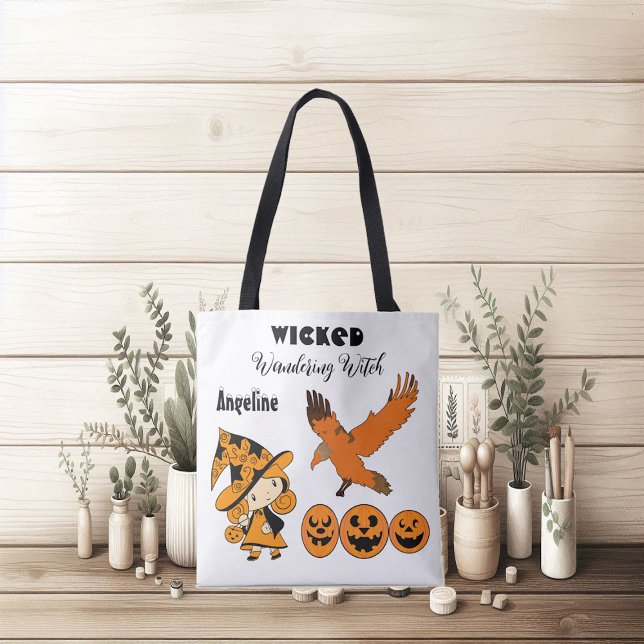 Wicked Wandering Witch Personlig Halloween Cute Tygkasse (Wicked Wandering Witch Personalized Halloween Cute Tote Bag)