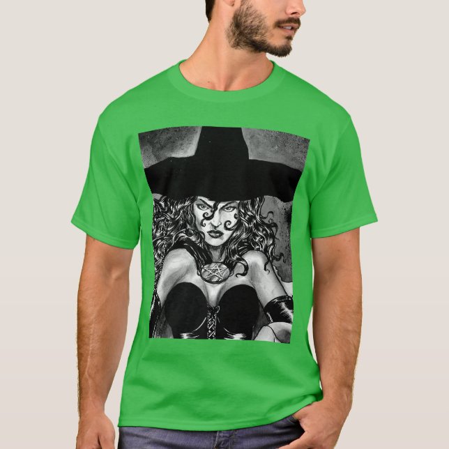 WICKED WITCH GOTH GIRL HORROR Witchcraft Illustrat T Shirt (Framsida)