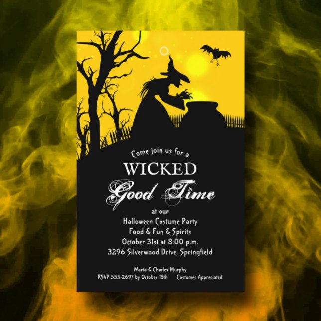 Wicked Witch Silhouette Budget Halloween-Inbjudnin (Wicked witch silhouette Halloween party invitations on BUDGET value 110 lb. paper)