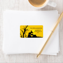 Wicked Witch Silhouette Halloween Adress Adressetikett