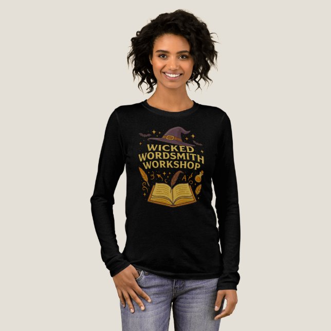 Wicked Wordsmith Workshop Writer Teacher Halloween T Shirt (Hel framsida)