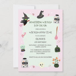 Wickent Cute Grönt Witch Halloween Birthday Inbjudningar