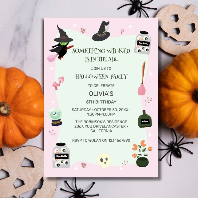 Wickent Cute Grönt Witch Halloween Birthday Inbjudningar (Skapare uppladdad)