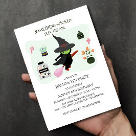 Wickent Cute Grönt Witch Halloween Birthday Inbjudningar