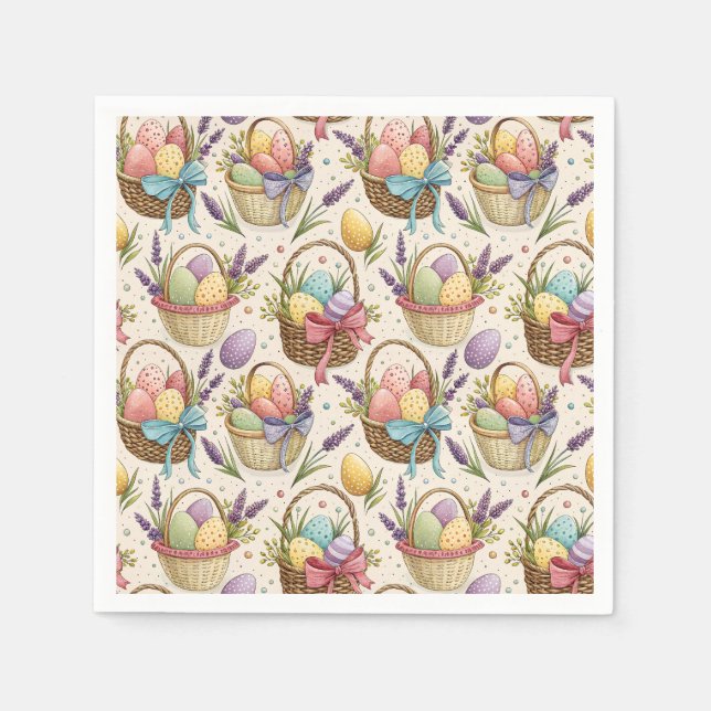 Wicker Basket Easter Eggs with Lavender Pappersservett (Framsidan)