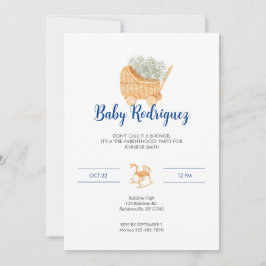 Wicker Carriage & Rocking Horse Baby - Blue Inbjudningar
