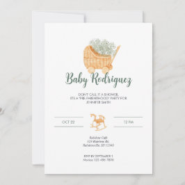 Wicker Carriage & Rocking Horse Baby - Sage Grönt Inbjudningar