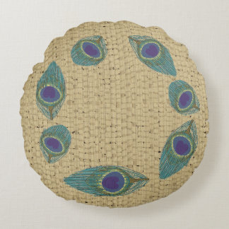 wicker weave peacock Round Pillow Rund Kudde