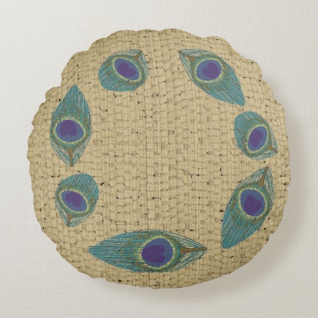 wicker weave peacock Round Pillow Rund Kudde (Framsidan)
