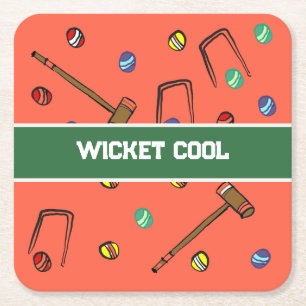 Wicket Cool Roliga Handillustrerade Orange Krocket Underlägg Papper Kvadrat