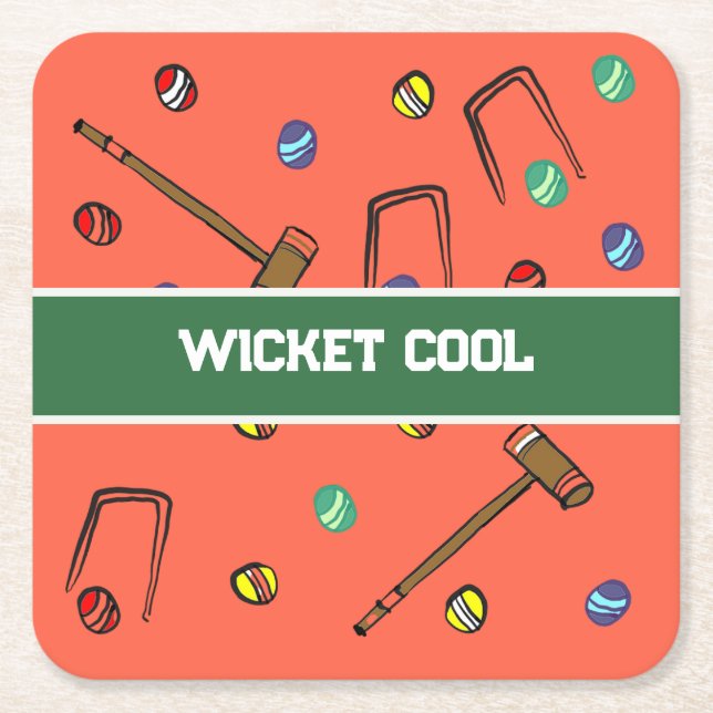 Wicket Cool Roliga Handillustrerade Orange Krocket Underlägg Papper Kvadrat (Framsidan)