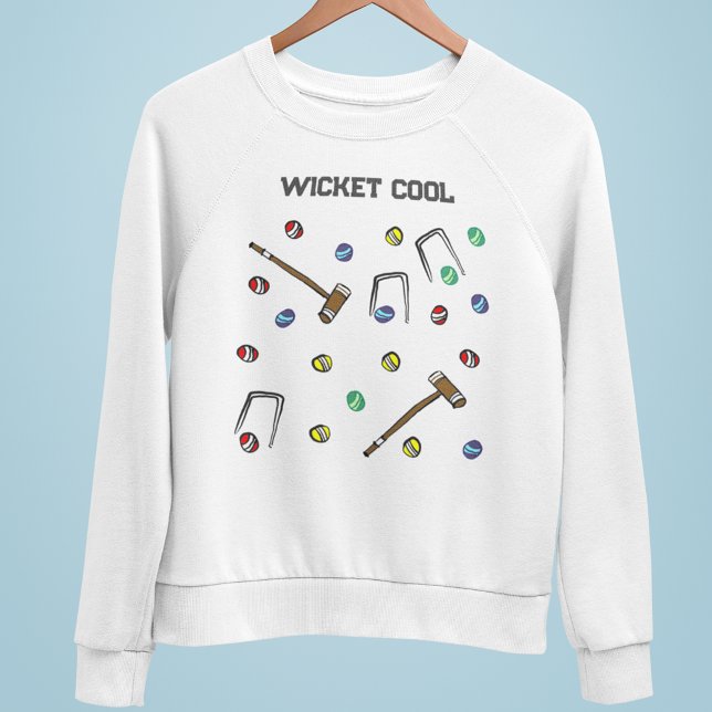 Wickets Coola Vitaktiskt Hand-Illustrated Croquet Lång Ärmad Tröja (This croquet-themed men's sweatshirt is wicket cool!

 )