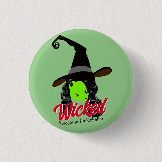 Wickleball Witch Halloween med Grönt Fantastisk Knapp (Framsida)