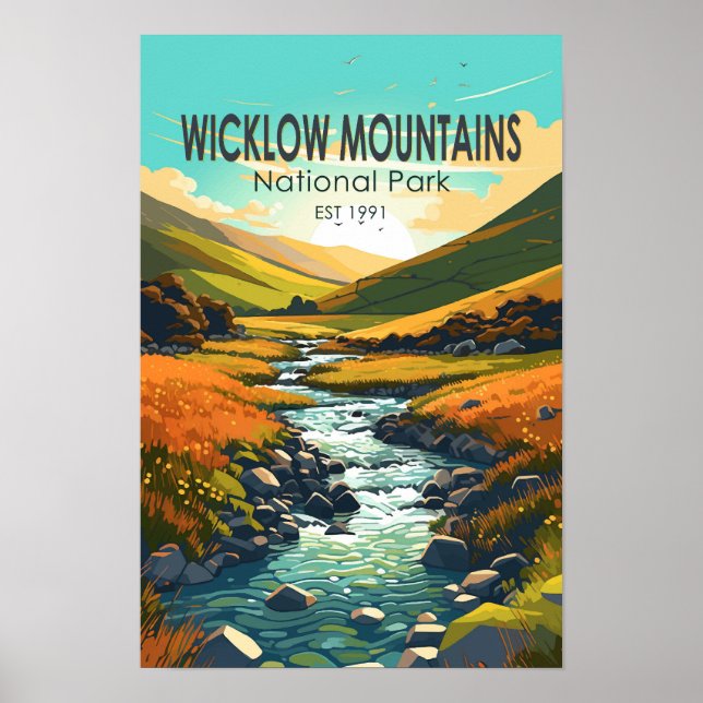 Wicklow Mountains Nationalpark Irland Flod Konst Poster (Framsidan)