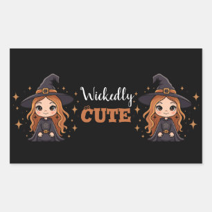 Wickly Cute Halloween Witch   Spooky Adsible Rektangulärt Klistermärke
