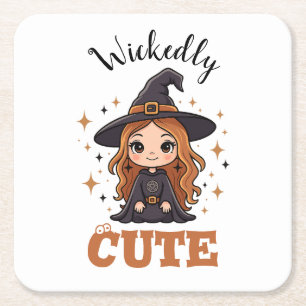 Wickly Cute Halloween Witch Spooky Adsible Underlägg Papper Kvadrat