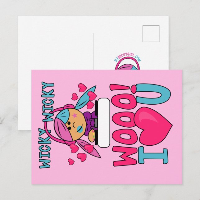 Wicky Woo I Kärlek You Valentines day vykort (Fram/baksida)