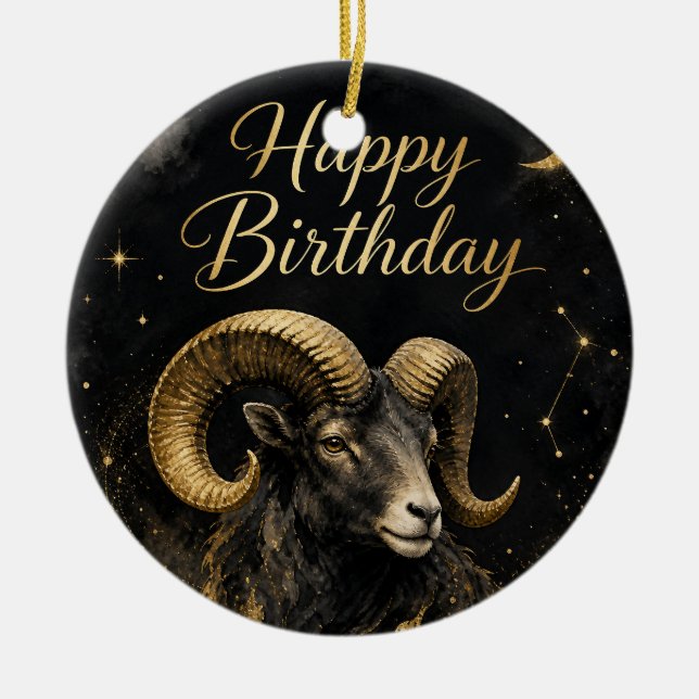 Widder Happy Birthday Sternzeichen Design Julgransprydnad Keramik (Framsidan)