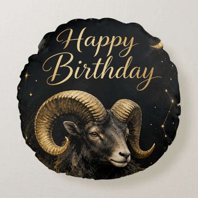 Widder Happy Birthday Sternzeichen Design Rund Kudde (Framsidan)