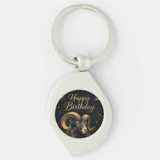 Widder Happy Birthday Sternzeichen Design Swirl Silverfärgad Nyckelring