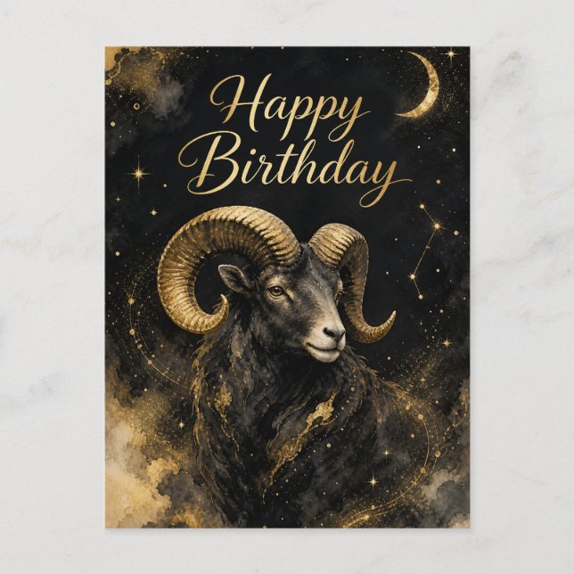 Widder Happy Birthday Sternzeichen Design Vykort (Framsida)