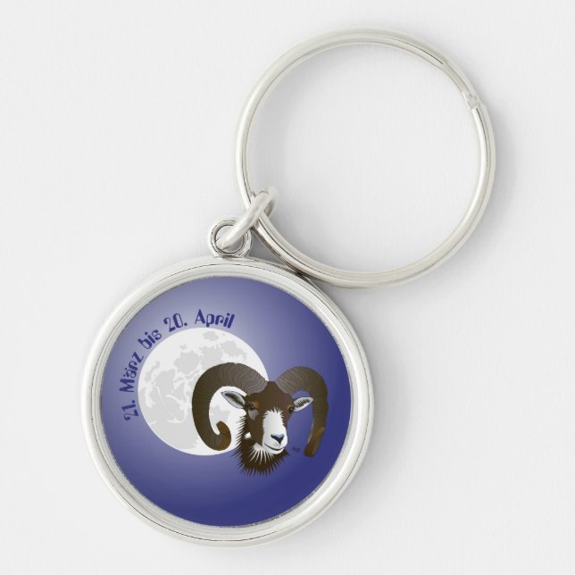 Widder - Sternbuild Schlüsselanhänger Rund Silverfärgad Nyckelring (Framsidan)