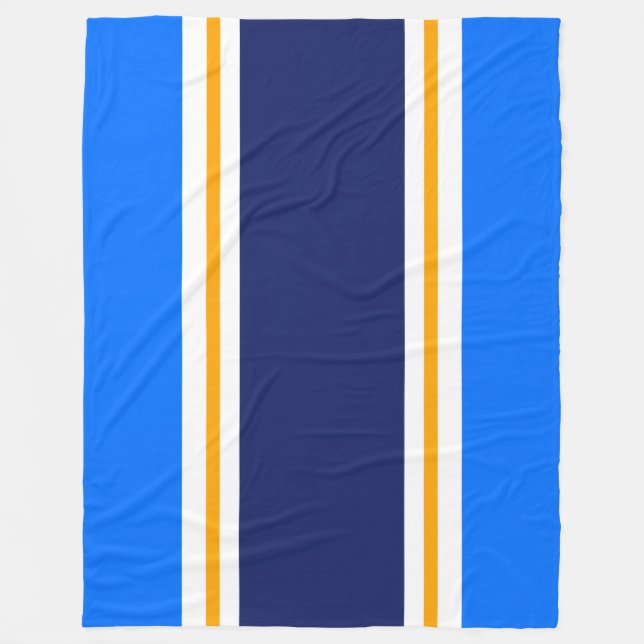 Wide Bright Blue Navy Gult White Tävla Rand Fleecefilt (Framsidan)