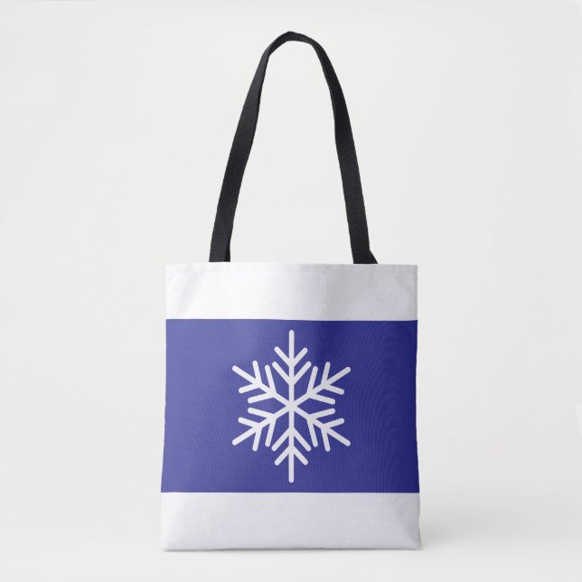 Wide Deep Blue White Rand Alpine Snowflake Tygkasse (Framsida)