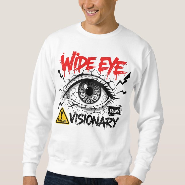Wide Eye Visionary Raw Streetwear Graphic Lång Ärmad Tröja (Framsida)