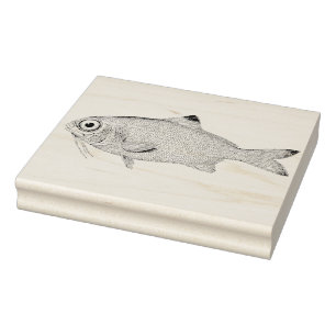Wide Eyed Fish Vintage Rubber Art Frimärke Stämpel
